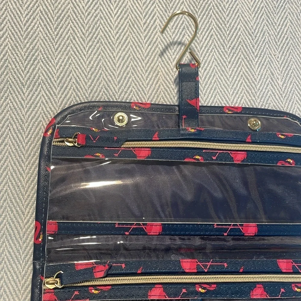 Dabney Lee Navy and Pink Flamingos Hanging Travel case. New Without Tags.